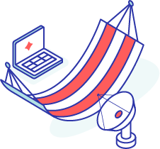 The remote-friendly icon includes a hammock with a laptop to it's left and a satellite to it's right.