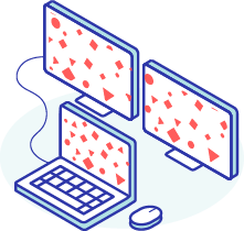 The tech-gear icon includes a laptop plugged into two additional display screens.